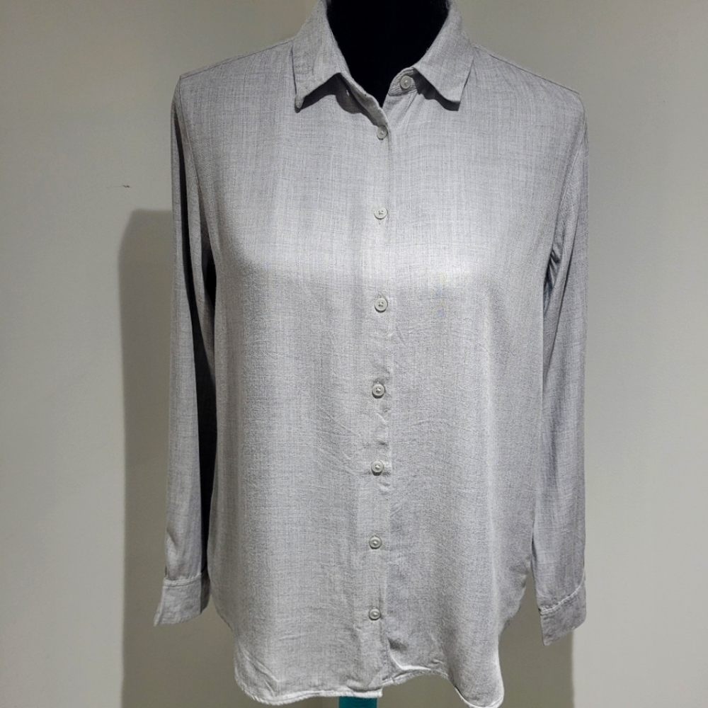 Uniqlo Women's Button Down Collared Long Sleeve Shirt XS Heathered Gray Normcore